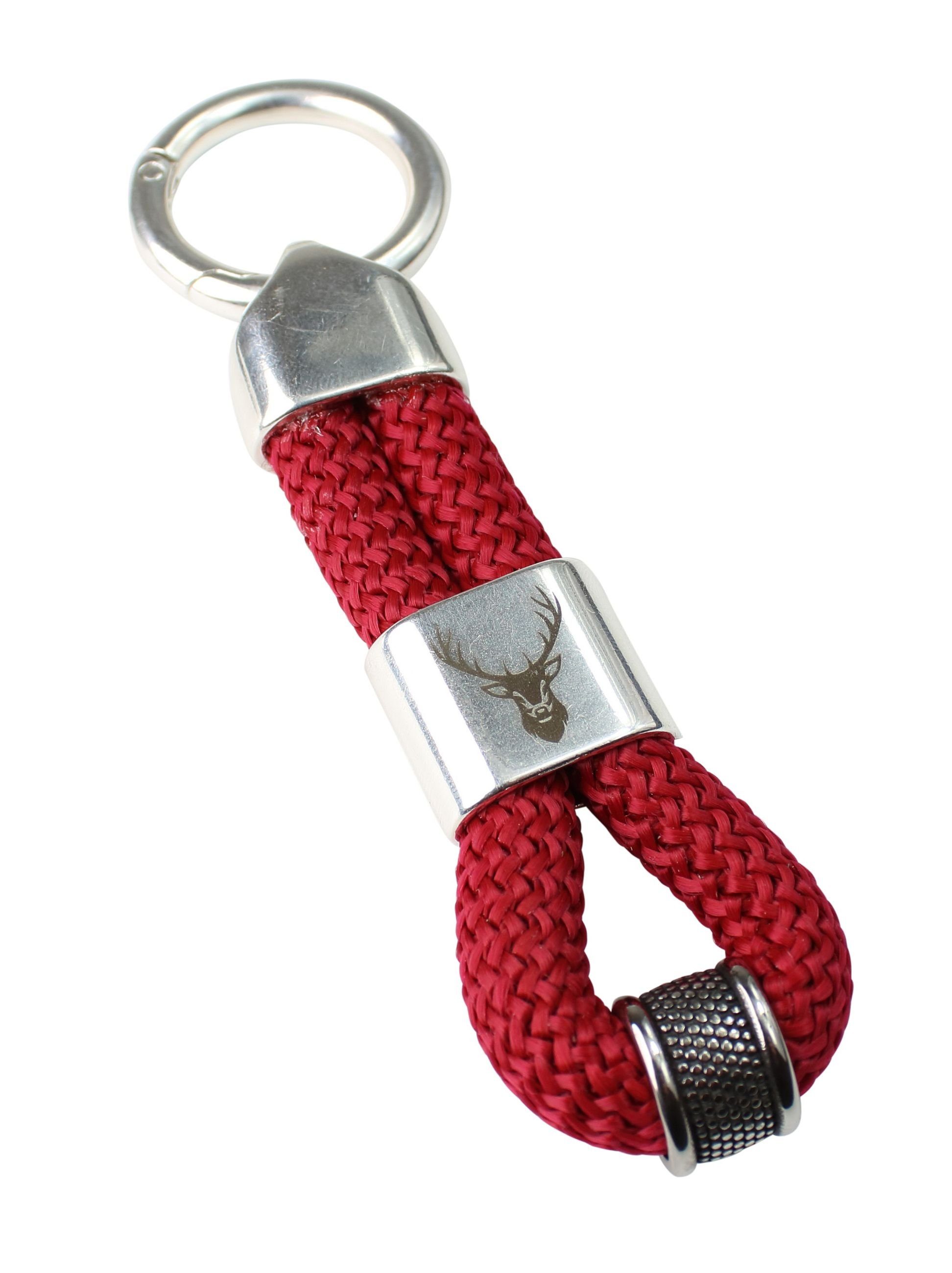 FRONHOFER Schlüsselanhänger 18839, Schlüsselanhänger mit softem Seil und Hirschkopf Rot