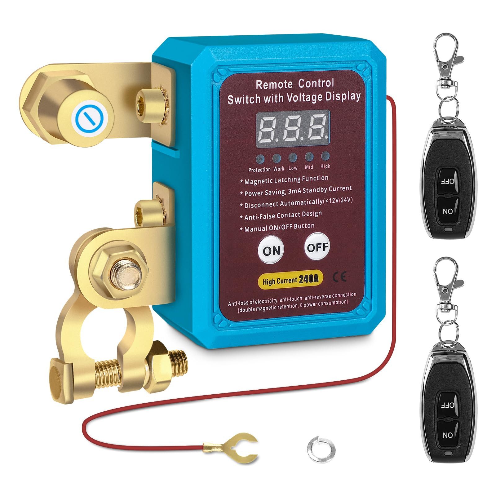 PRIISF Batterie-Trennrelais KFZ Auto Batterie Trennschalter Unterbrecher Stromschalter Isolator, (12V 240A), Doppelte Fernbedienung Leistungsschalter Batterieklemme Schalter