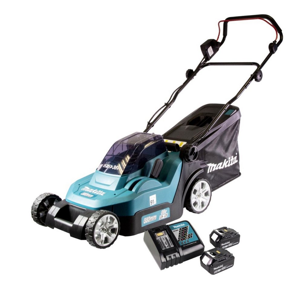 Thumbnail - Makita Akkurasenmäher DLM 432 RG2 Akku Rasenmäher 36 V (2x 18 V) 43 cm Brushless + 2x Akk