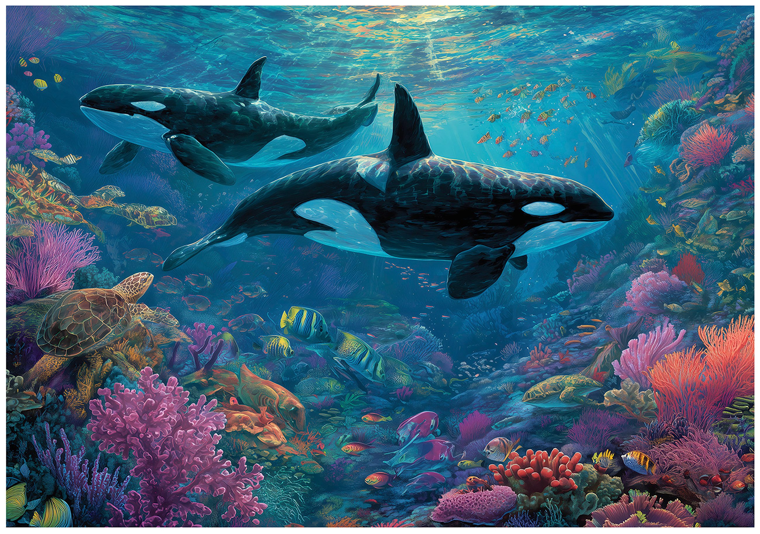 Wallarena Fototapete Ocean Orca - Blau - Modern - Vlies - Kinderzimmer, glatt, (2 St), 100x70cm