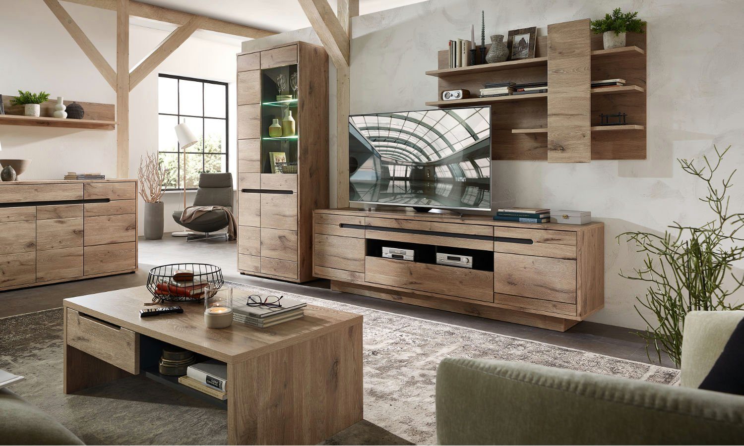 moebel-dich-auf Wohnwand BELLINZONA, (Wohnzimmer-Set, Vitrine + günstig online kaufen