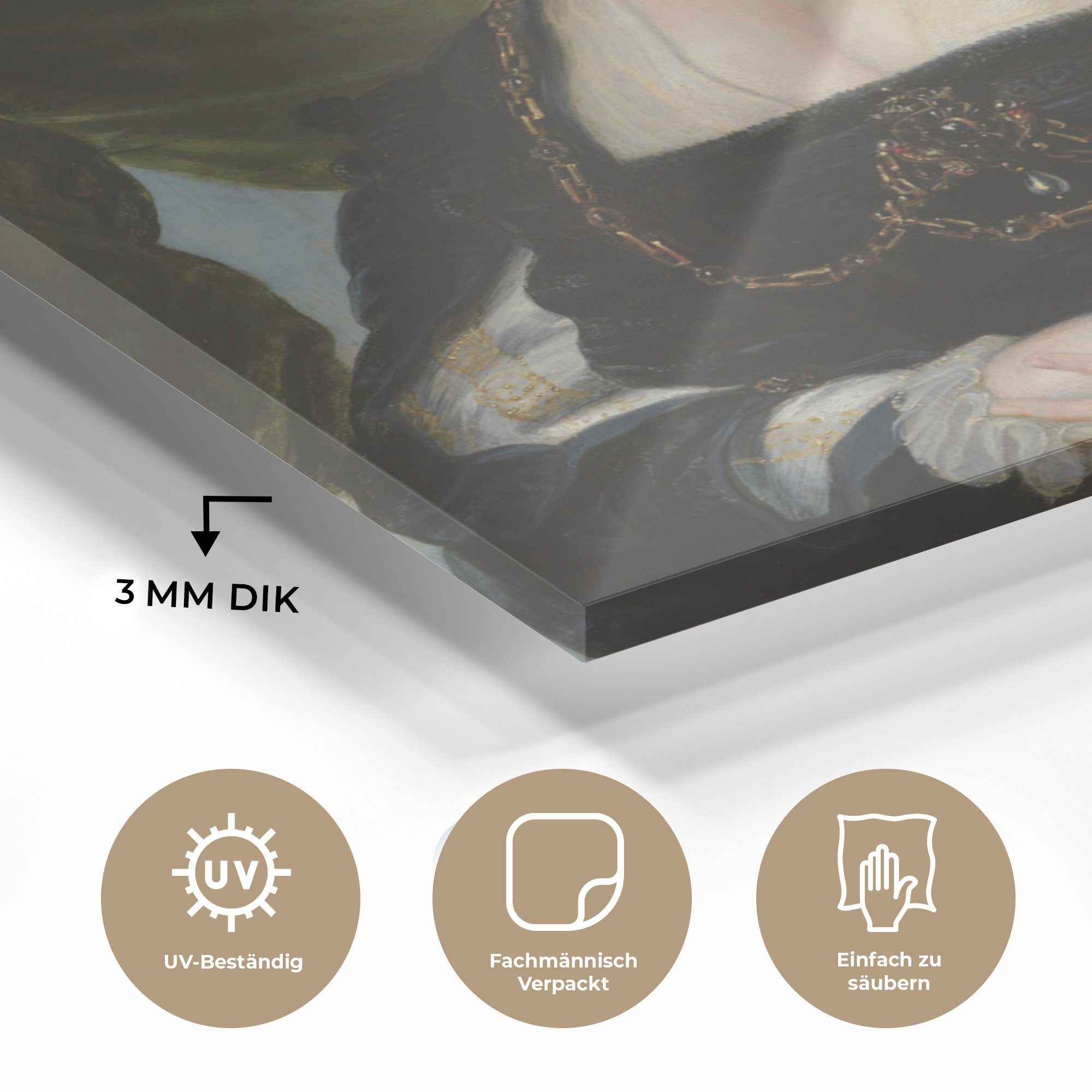 Porträt - Bilder Wanddekoration Glas auf von - einer auf jungen St), Glas Paul - (1 Peter Gemälde Acrylglasbild - Wandbild Glasbilder Rubens, MuchoWow Foto Frau
