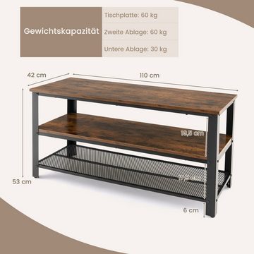 COSTWAY TV-Regal, TV-Schrank mit Ablagen, Metallrahmen, braun 110x42x53cm