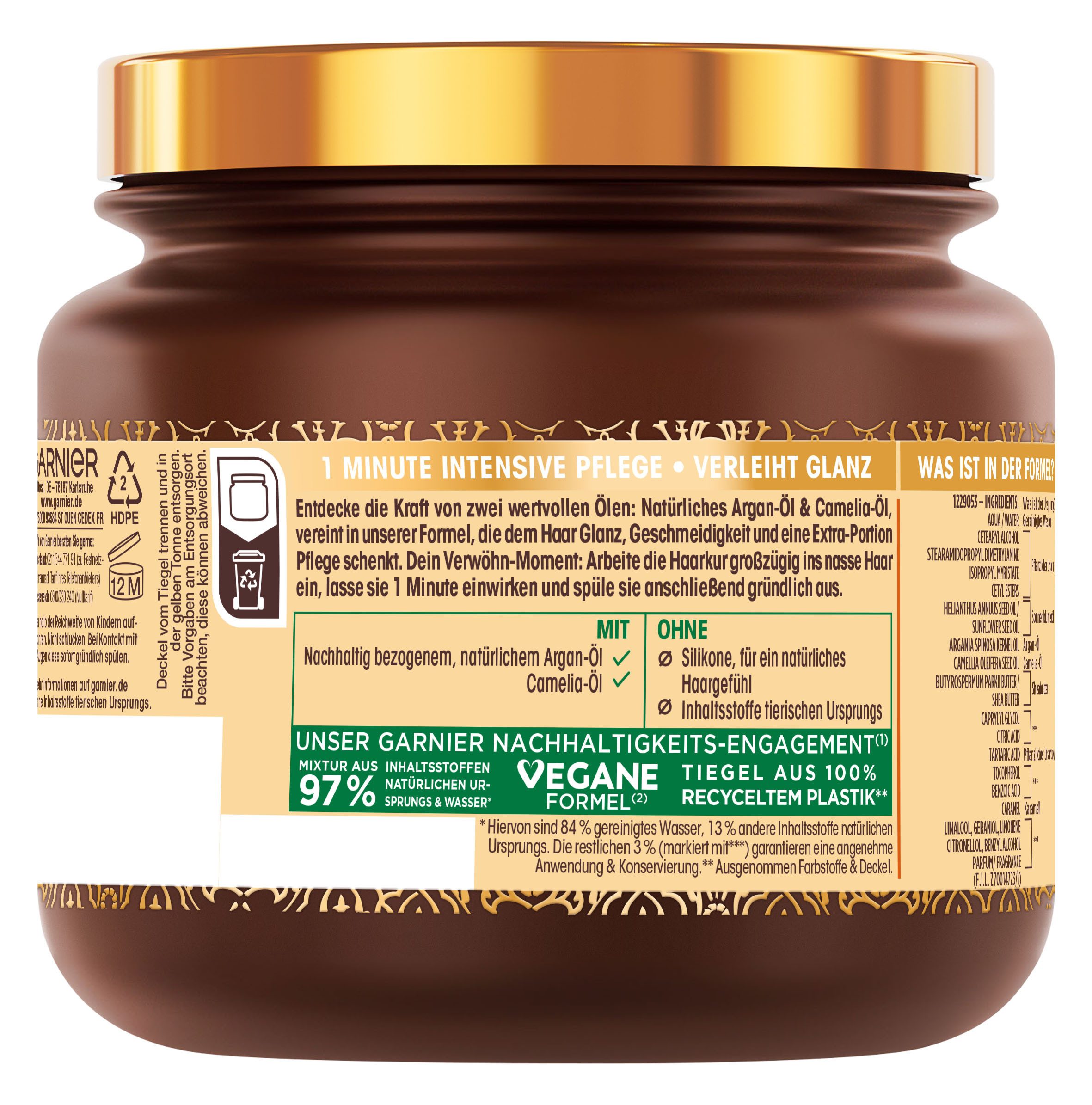 GARNIER Haarkur Garnier Wahre Schätze 1-Minute Haarkur Argan & Camelia-Öl