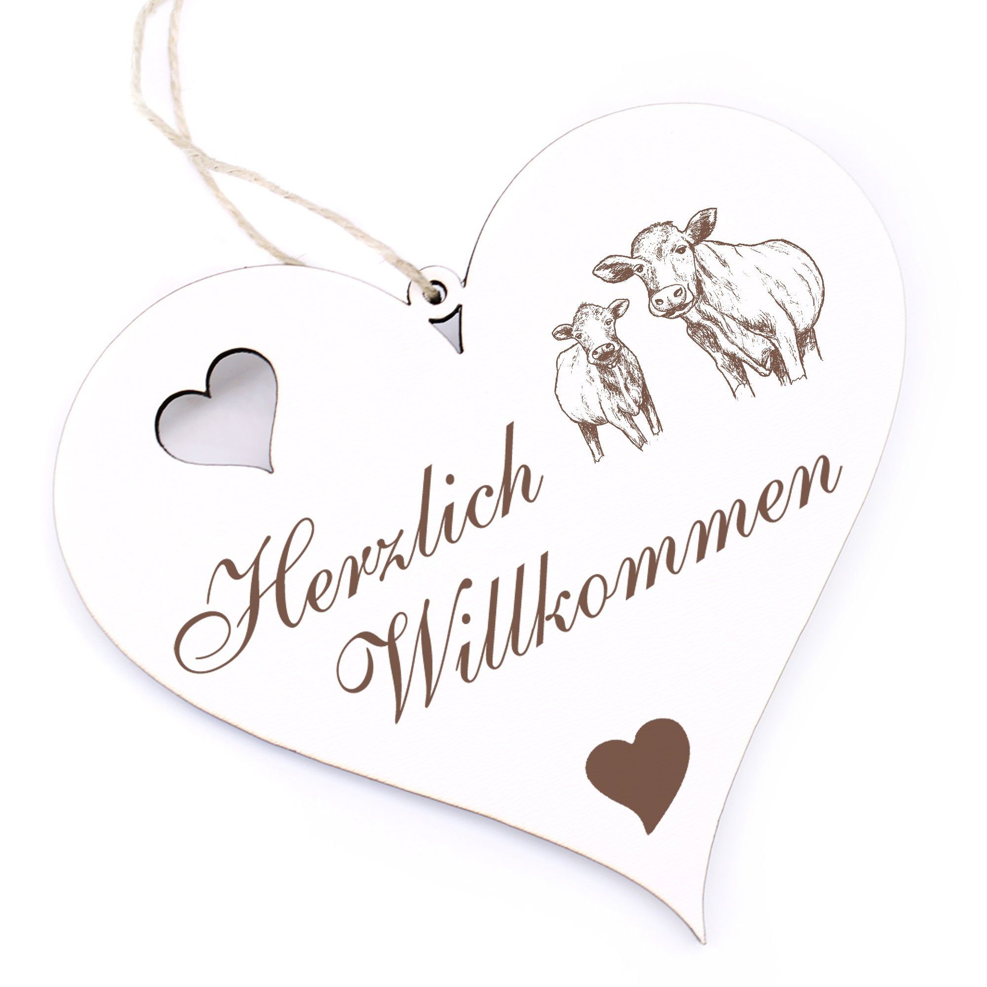 Dekolando Hängedekoration Herzlich Willkommen - Kühe - 13x12cm