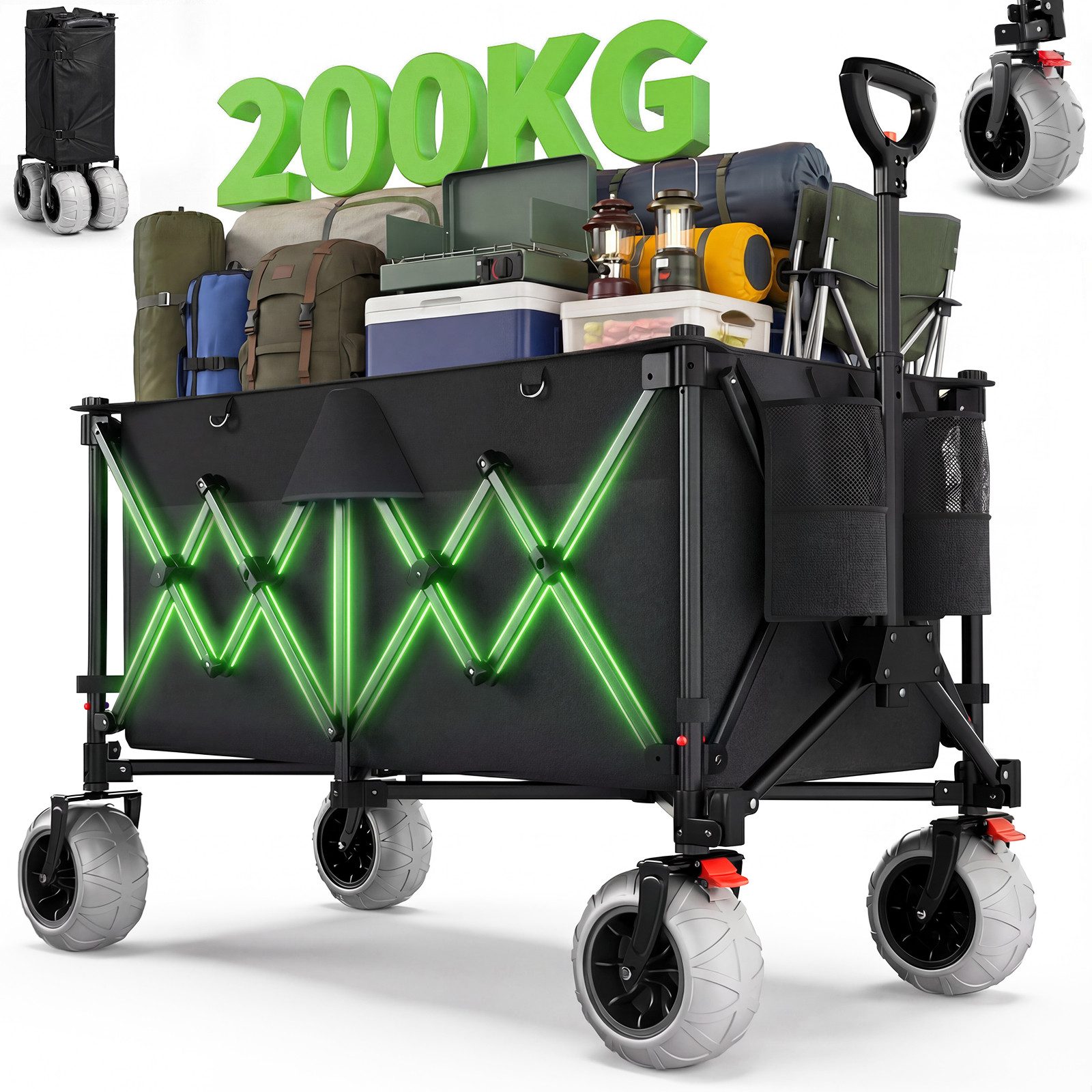 HOMALL Bollerwagen Faltbarer Handwagen All Terrain Transportwagen bis 200kg, mit Doppelbremse, wasserdichter Einkaufswagen aus verstärktem Stahl