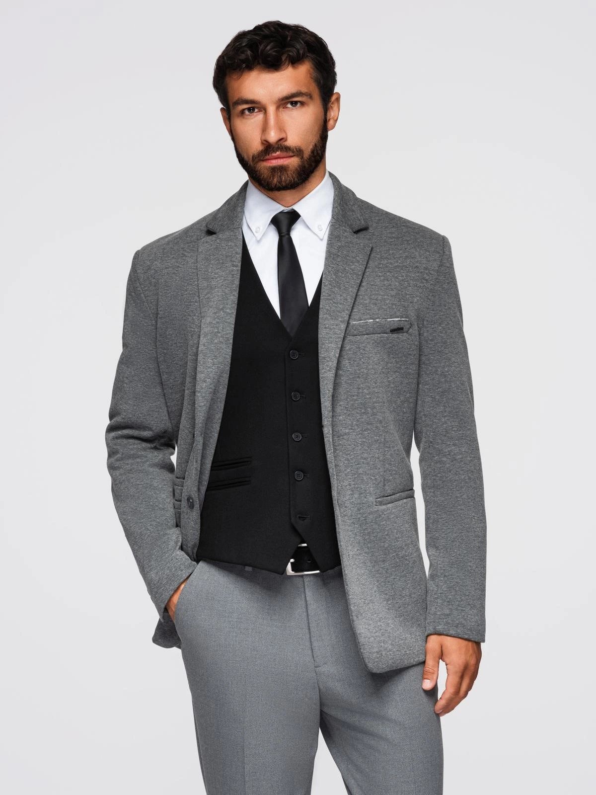 OMBRE Anzugsakko Herren Strickblazer in Slim-Fit-Passform
