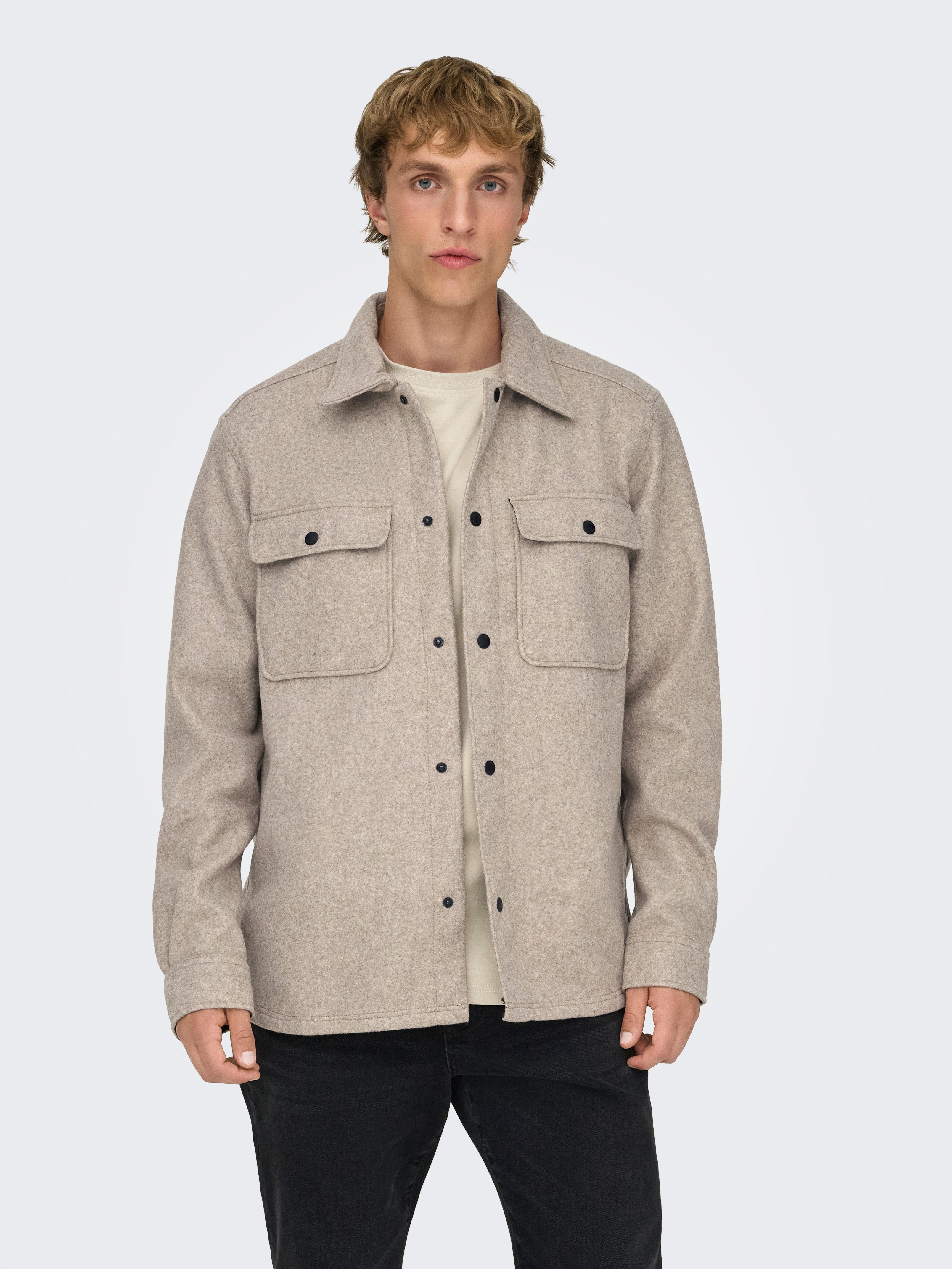 ONLY & SONS Langarmhemd ONSASH OVR WOOLEN LOOK PKT LS SHIRT NOOS Kunstfaser, regular fit
