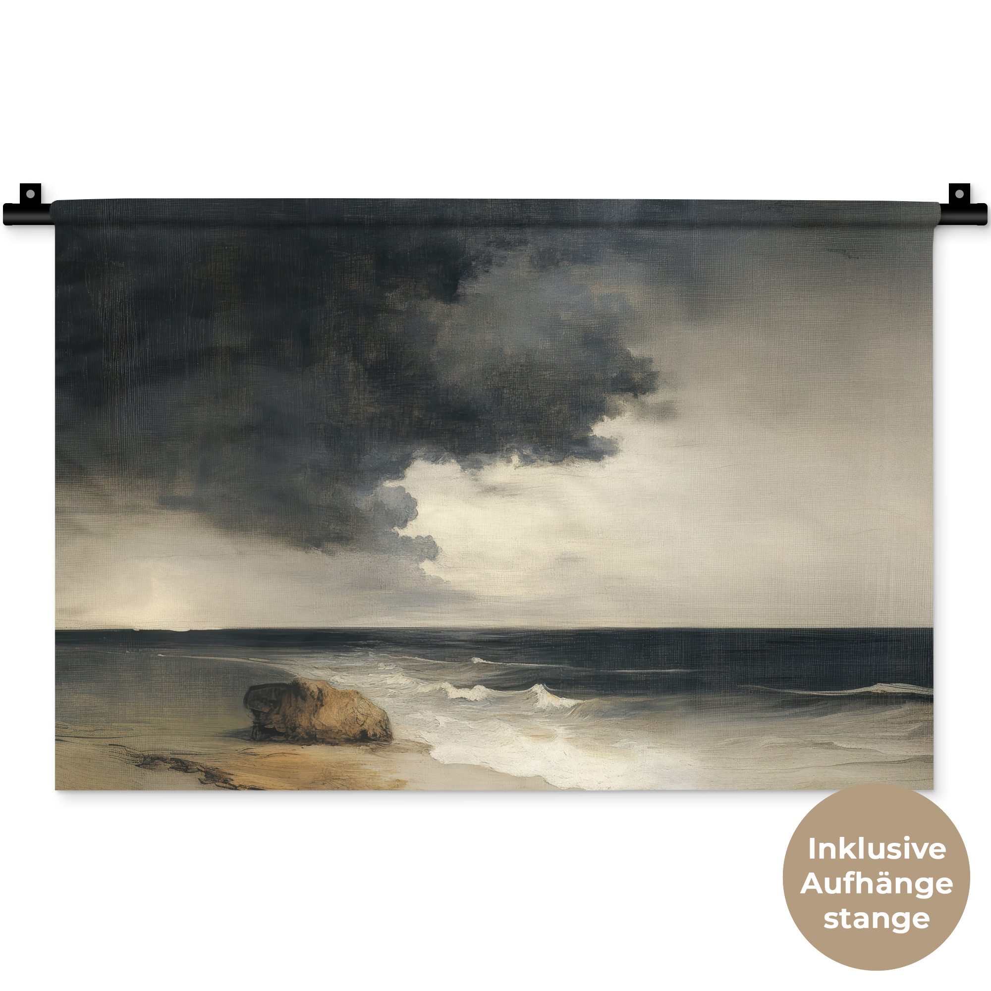 MuchoWow Wandteppich Küste - Wellen - Felsen - Sturm, Rechteckig, Höhe: 3 mm, Wandteppich für Wohnzimmer, Schlafzimmer, 60x40 cm