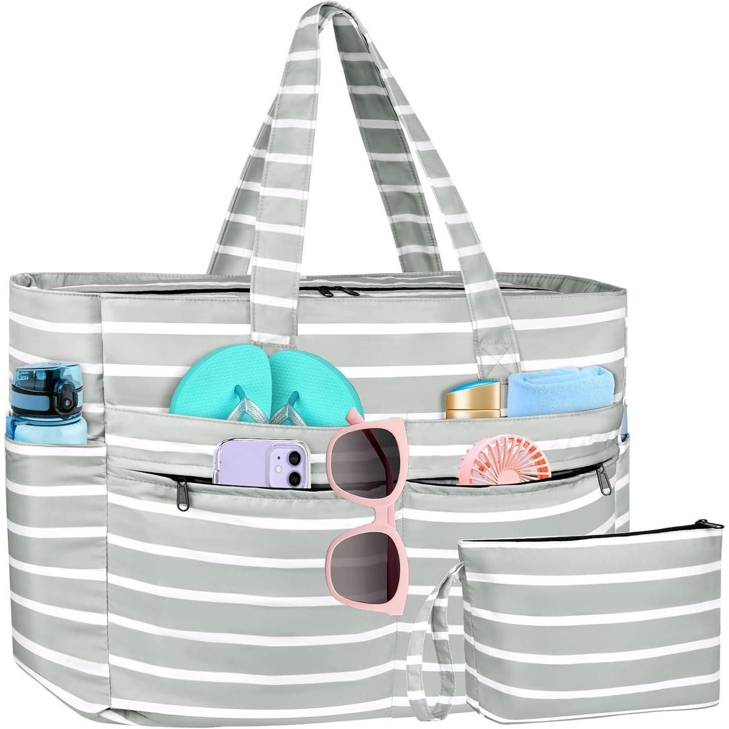XL-Strandtasche Große Wasserdichte Strandtasche XXL Damen mit Reißverschluss, Leicht
