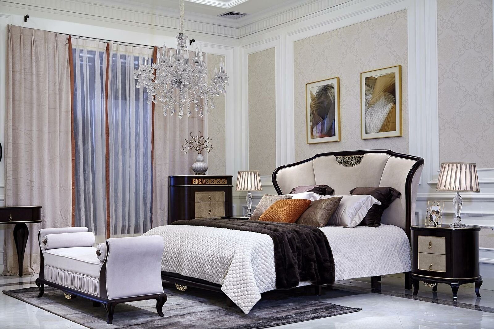 JVmoebel Schlafzimmer-Set, Bett 2x Nachttisch 3 tlg. Schlafzimmer Set Design Modern Luxus