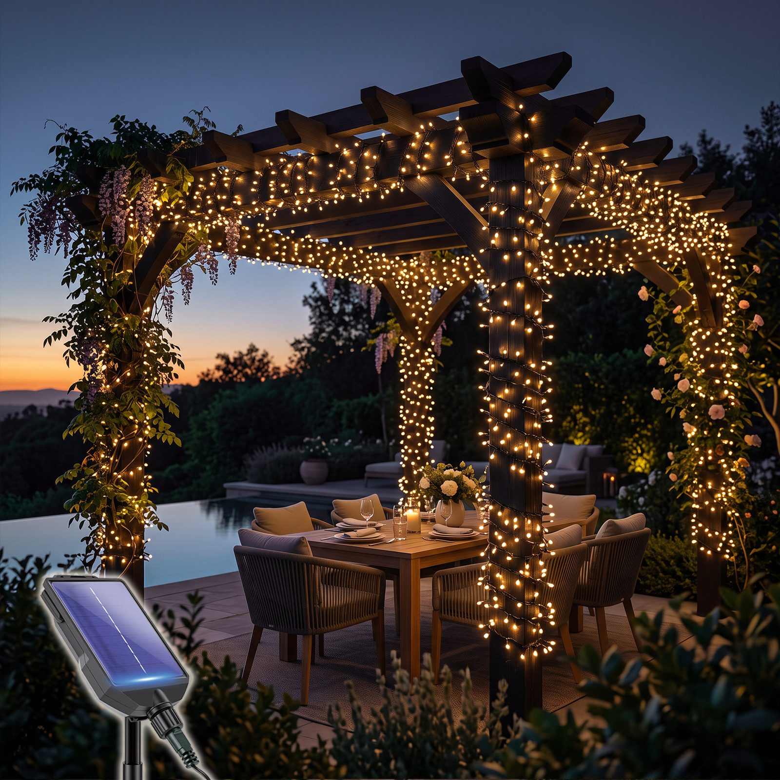 Salcar LED Solarleuchte LED Lichterkette Solar Lichterkette Solar Licht Garten 13Modi Warmweiß, 5,6 m / 768 LEDs / 0,73cm LED-Abstand /3 m Zuleitung