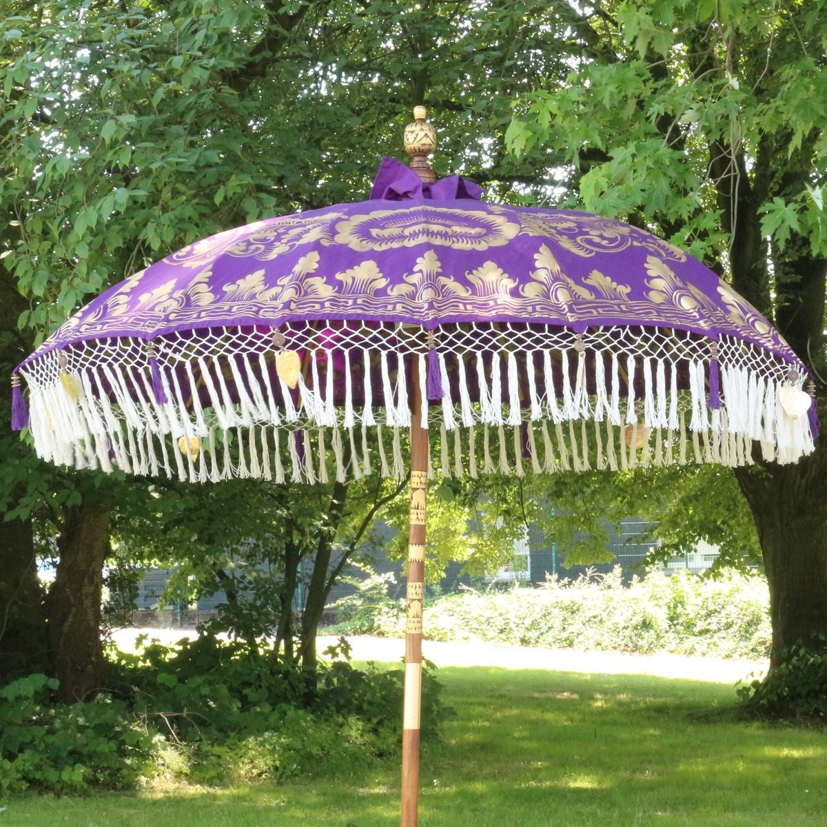 Oriental Galerie Sonnenschirm Lila Gold Bali Garten-Sonnenschirm 180 cm Fransen Alice
