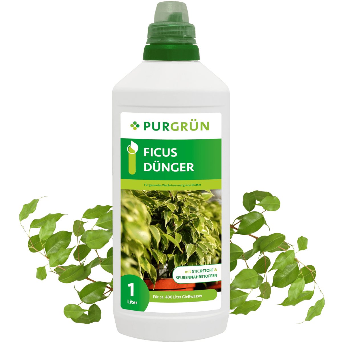 Universaldünger Purgrün Ficus Dünger, NPK 10+4+6, für grüne Blätter, 1L
