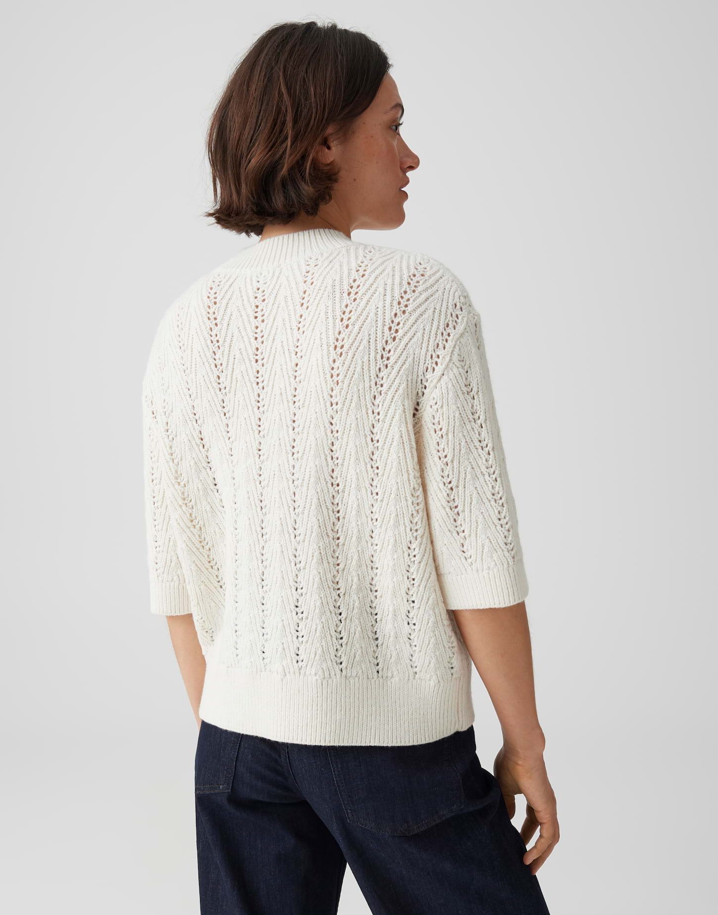OPUS Kurzarmpullover Kurzarmpullover mt Ajourstrickmuster Regular Fit Vielseitig kombinierbar für casual Looks