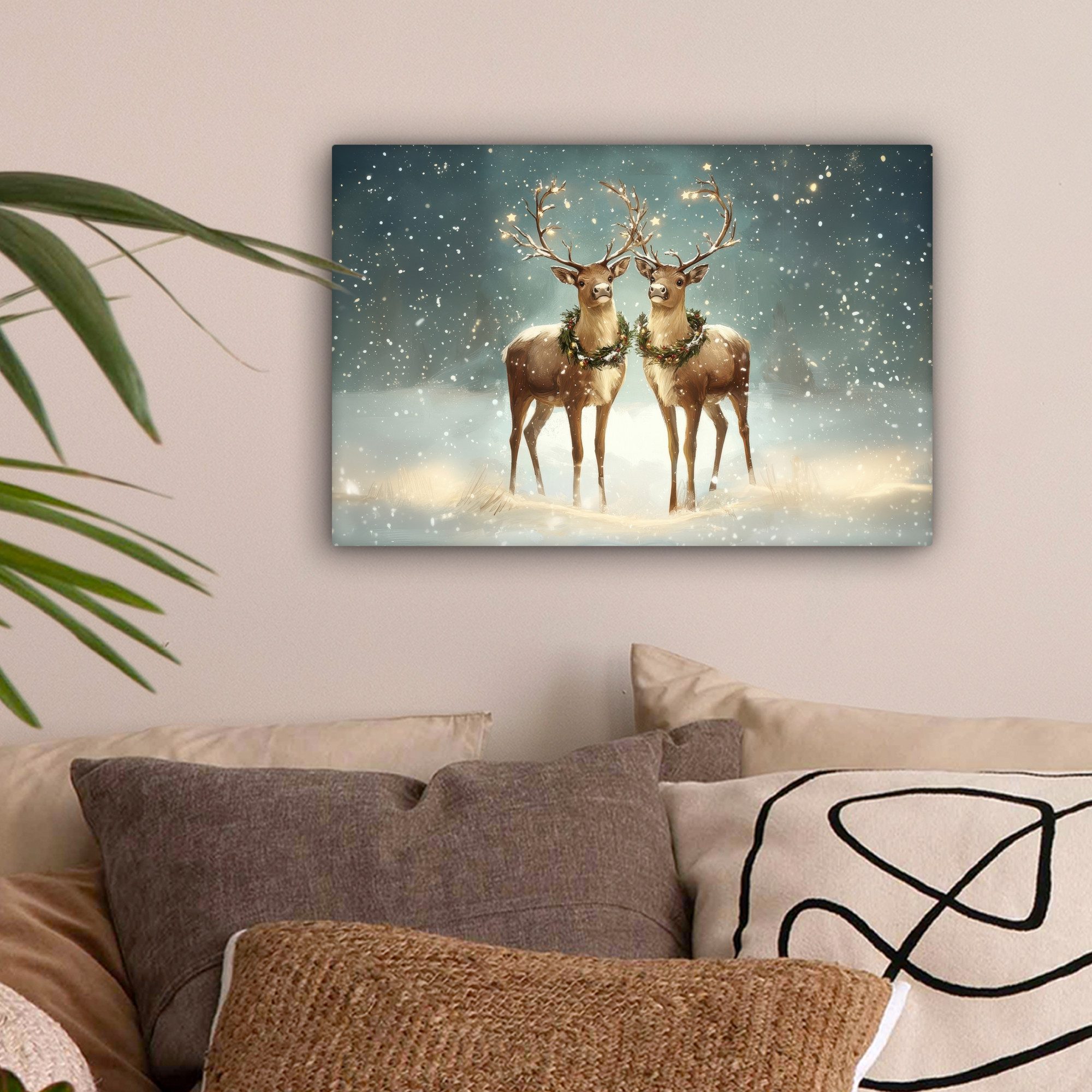 OneMillionCanvasses® Leinwandbild Weihnachtszauber - Winterwald - Rentier, günstig online kaufen