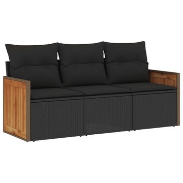 vidaXL Gartenlounge-Set 3-tlg. Garten-Sofagarnitur mit Kissen Schwarz Poly Rattan