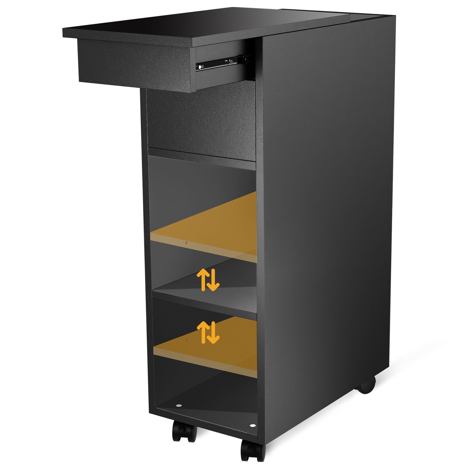JEOBEST Nachttisch Nachtschrank mit Abschließbare Rollen, (1-St) Schmal, Beistelltisch mit Schublade und Ablage