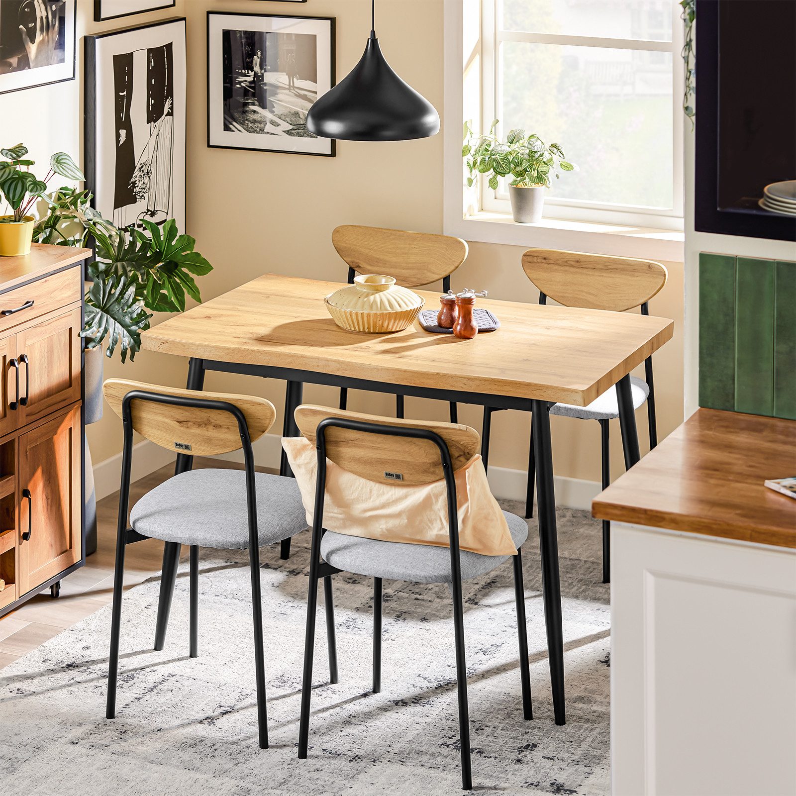 SoBuy Essgruppe OGT52, Esszimmer, Essgruppe, Sitzgruppe, Esszimmerset, (Set, 5-tlg),Essgruppe 4 Stühle, Esstisch Essgarnitur, Küche Esszimmer
