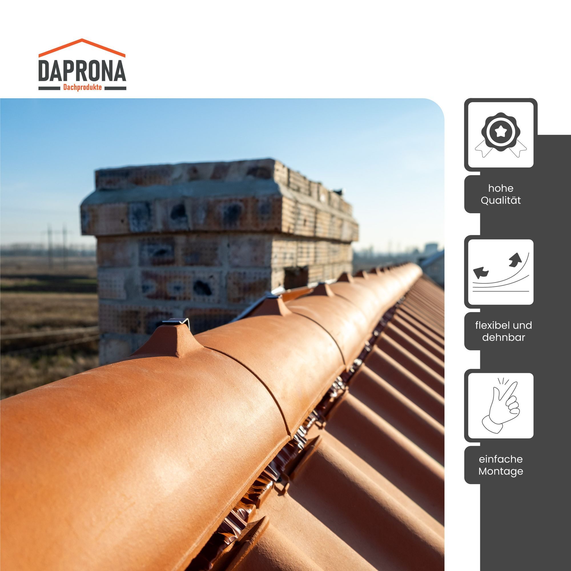 DAPRONA Dichtungsband Firstband Alu, (180mm x 5m Rot (RAL 8004), 1-St), Rollfirst für eine optimale Dachfirst Abdeckung, Super Butylkleber