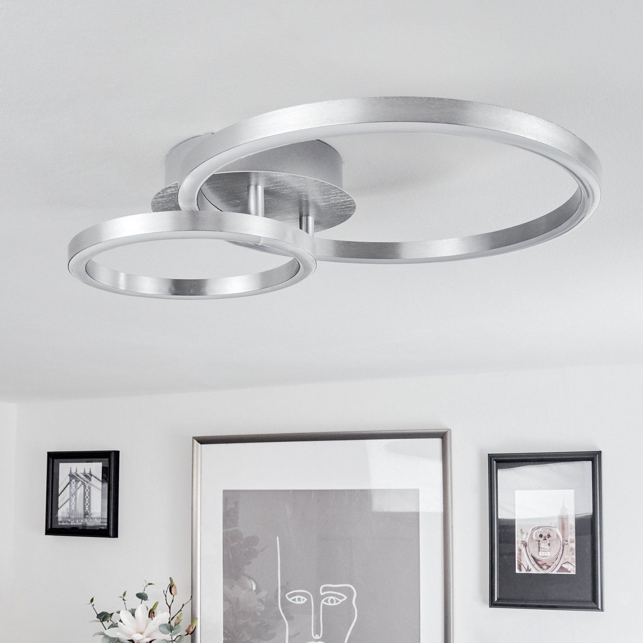 Watt, Metall/Kunststoff in Lichtringen, Nickel-matt/Weiß, Deckenleuchte mit Leuchte 2 hofstein »Ferrandina« Lumen verstellbare 900 3000 18 aus Deckenlampe Kelvin,