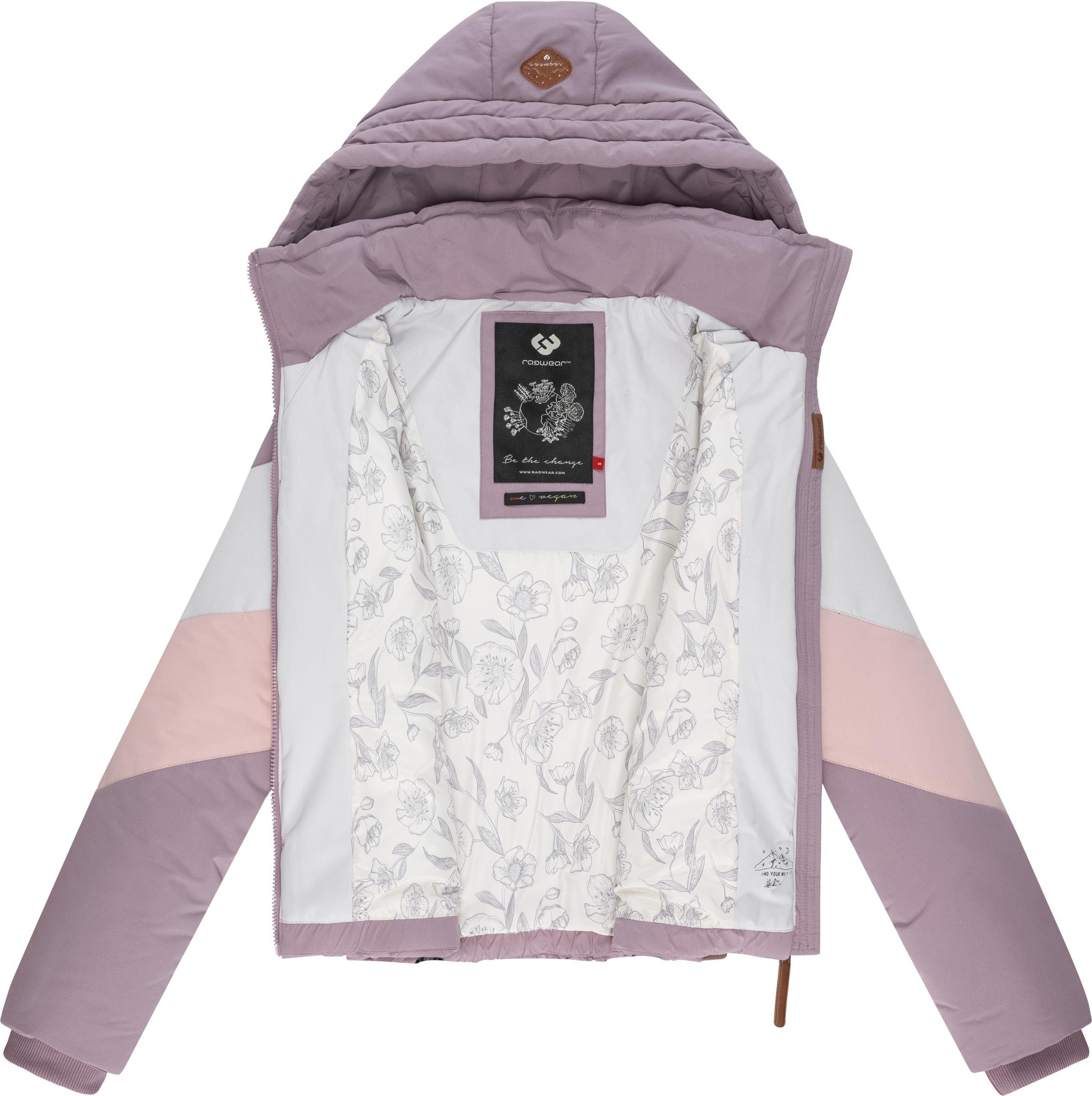 Anorak mit und stylische Winterjacke V-Steppung Novva Ragwear lavender Kapuze Block