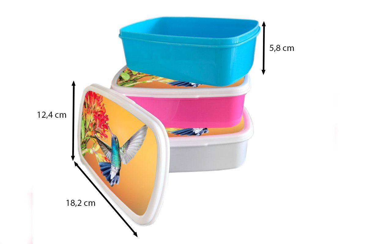 MuchoWow Lunchbox Vogel - Brotbox - Kunststoff, (2-tlg), Snackbox, Kunststoff für Kolibri Mädchen, rosa Kinder, Erwachsene, Brotdose Blumen