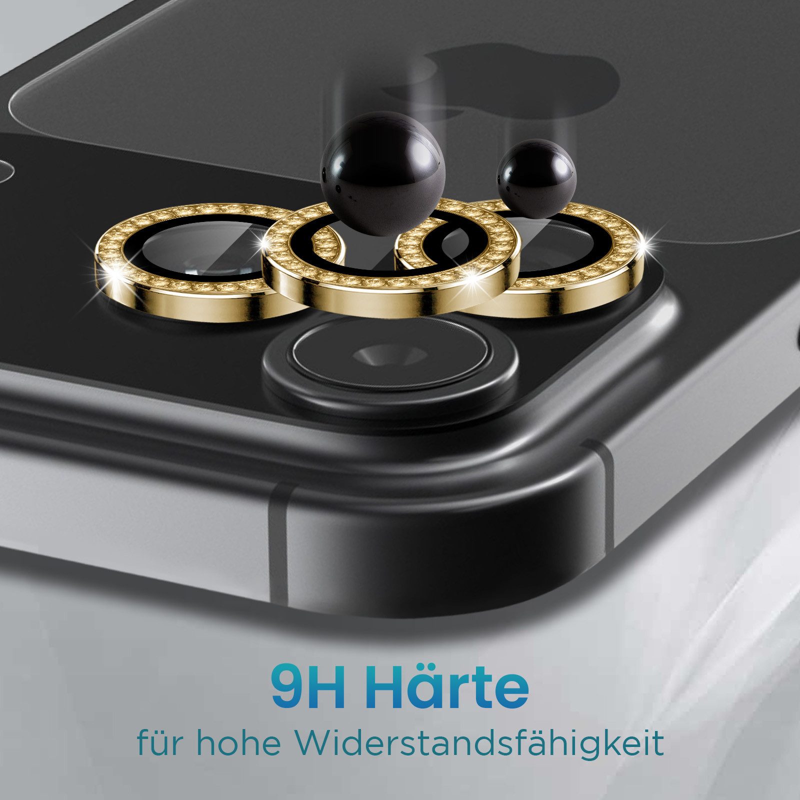 Tec-Expert Kameraschutzglas 9H Kameraglas Set Gold mit Schmuckstein für Apple iPhone 17 Pro Max für Apple iPhone 17 Pro Max, Linsenschutzglas Set, 1 Stück, Kame – Bild 4 von 5