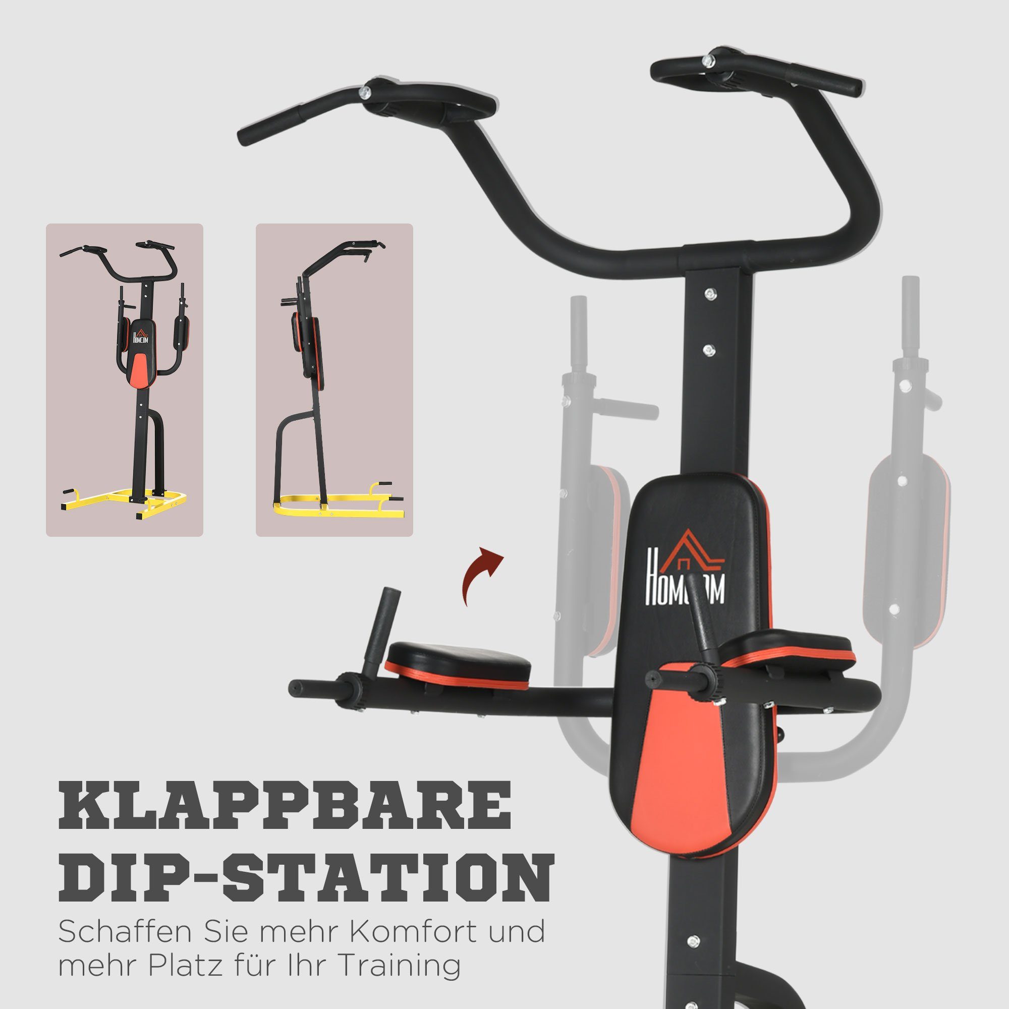 Dips, Gewichtsblöcke möglich stabiler Training und x HOMCOM Liegestützen, Klimmzüge, 1 Stahlrahmen, 1-tlg., Oberkörper Unterkörper Kraftstation für (Set, Kraftstation), 0