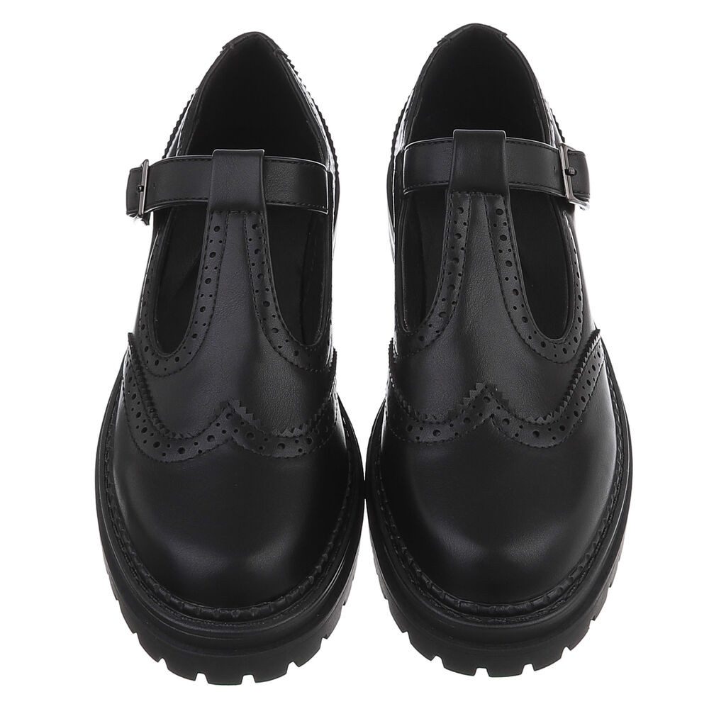 Ital-Design Damen Mary Jane Halbschuh mit Profilsohle Plateaupumps (91849588) Blockabsatz Schnür- & Riemchenpumps in Schwarz – Bild 4 von 5