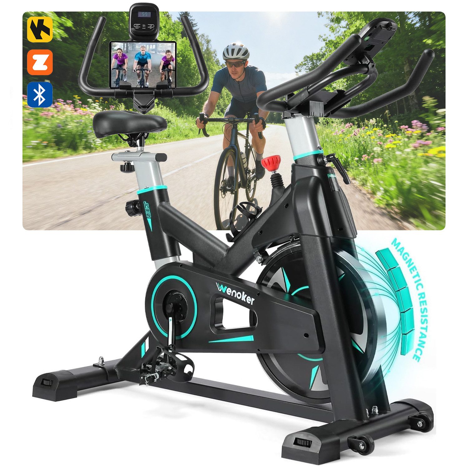 Wenoker Heimtrainer 2025 neu Heimtrainer Fahrrad mit App, Leises Hometrainer Fahrrad (1-tlg., mit Magnetwiderstand), Indoor Fitnessbikes für Kardio-Training zu Hause