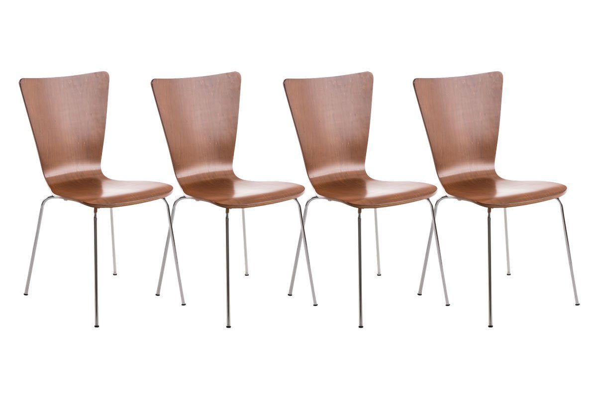 TPFLiving Besucherstuhl Jaron mit ergonomisch geformter Sitzfläche - Konferenzstuhl (Besprechungsstuhl - Warteraumstuhl - Messestuhl, 4 St), Gestell: Metall chrom - Sitzfläche: Holz braun