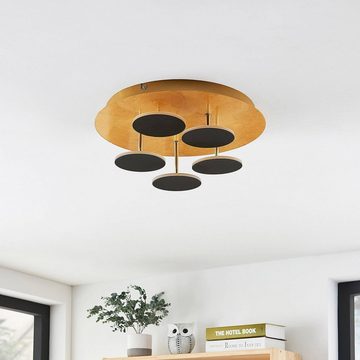 Lindby LED Deckenleuchte Casni, dimmbar, LED-Leuchtmittel fest verbaut, warmweiß, Modern, Eisen, Kunststoff, Schwarz, gold, inkl. Leuchtmittel,dimmbar