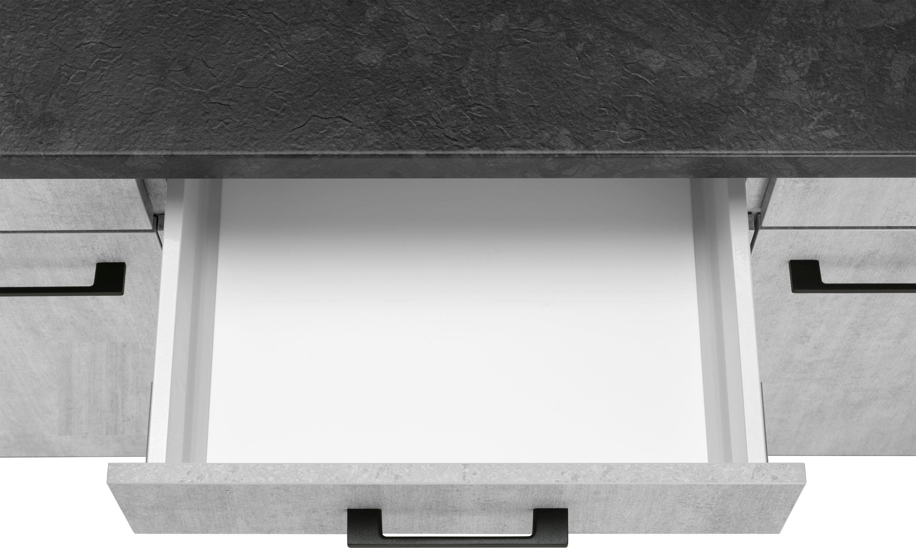 OPTIFIT Unterschrank Tokio mit cm mit mit | Sideboard 158 Stauraum betonfarben breit, Vollauszug, betonfarben Stahlgestell