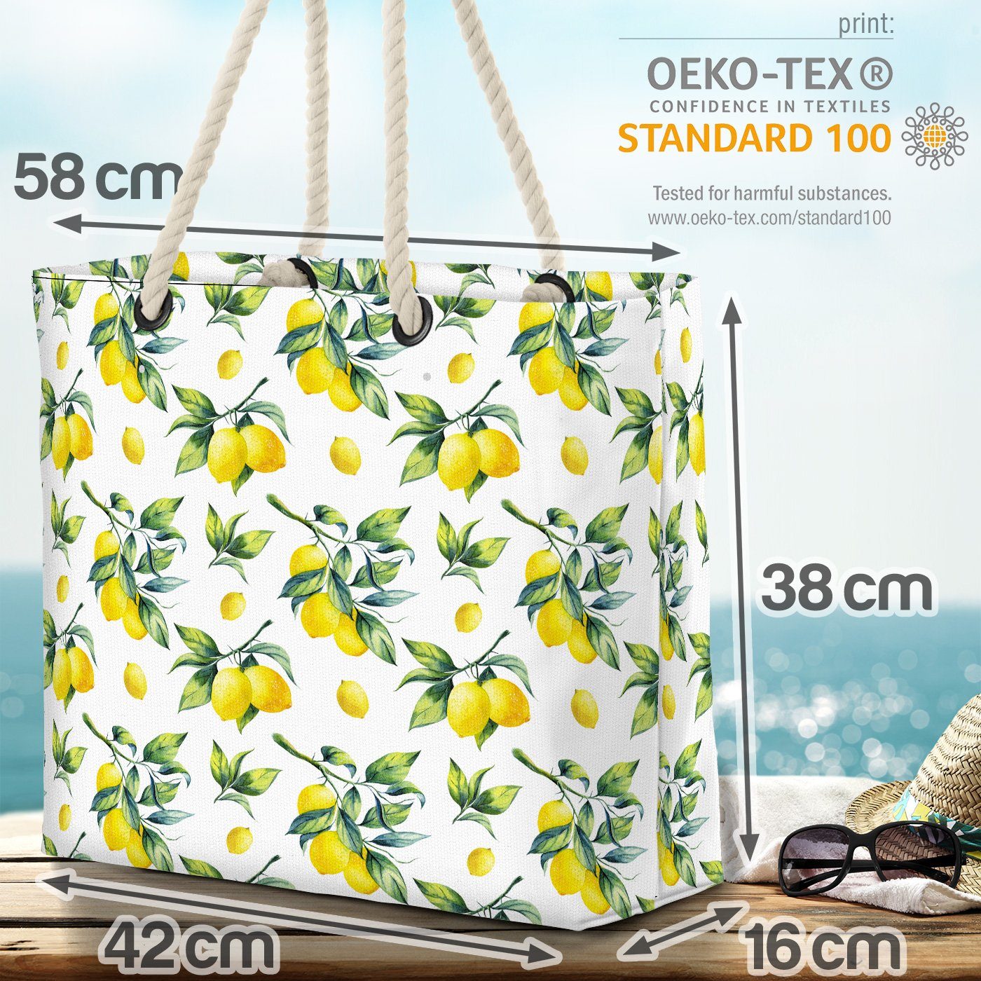 VOID Zitronen (1-tlg), Beach Pflanze Bag Strandtasche Muster Zitrone Zitrus Sommer Küche Kochen Obst Essen