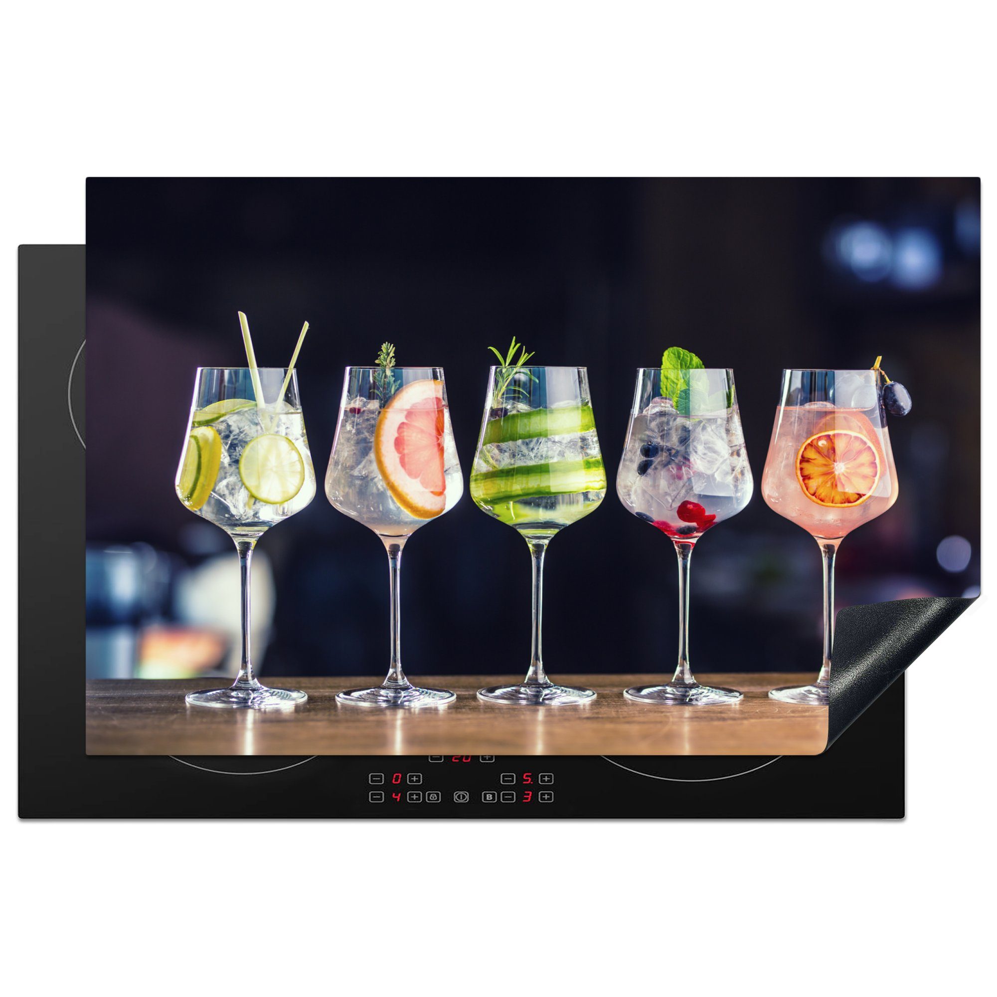 Restaurant Weinglas die Induktionskochfeld MuchoWow küche, cm, Sommer, Cocktail - Ceranfeldabdeckung 81x52 für - Herdblende-/Abdeckplatte Vinyl, Schutz - tlg), (1