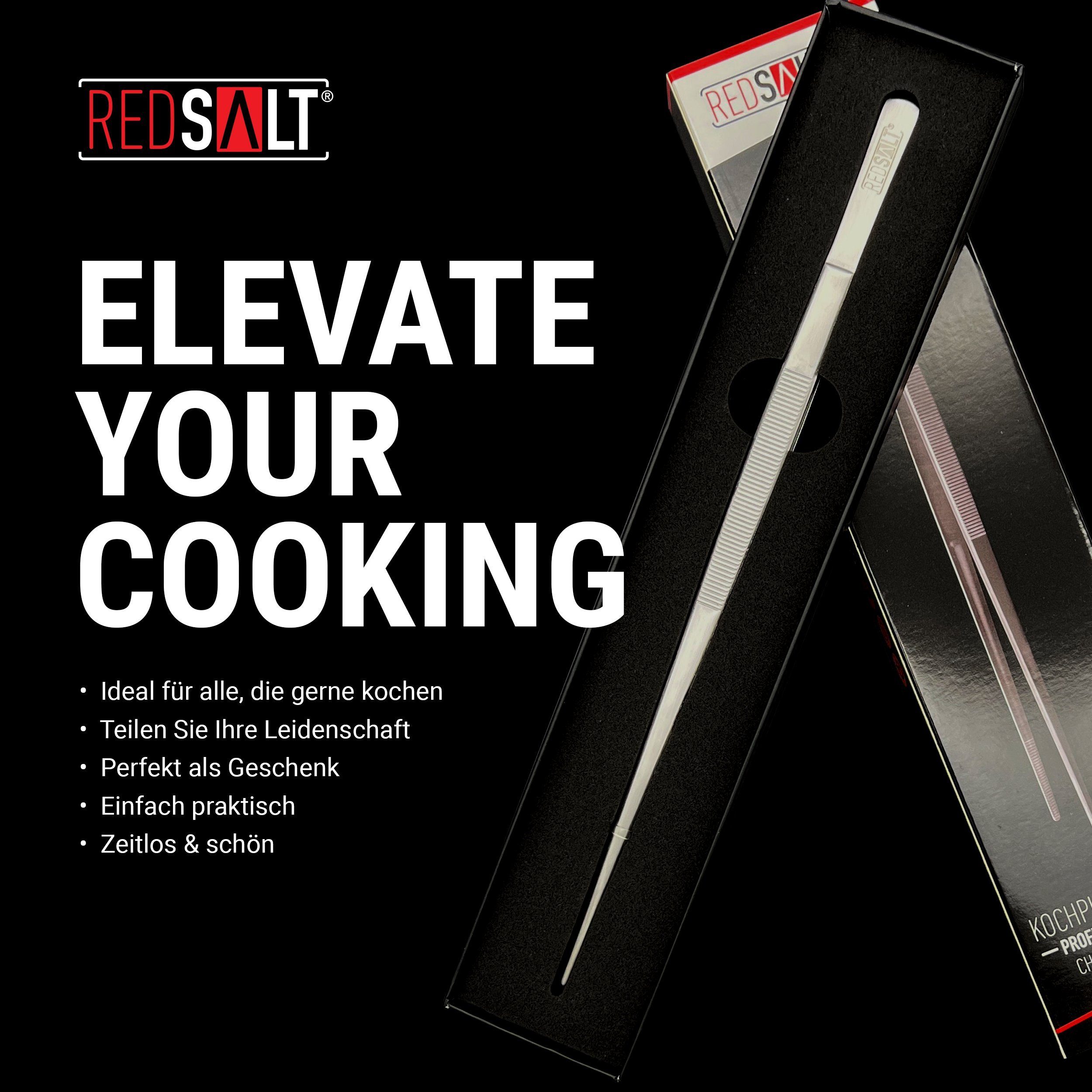 Qualität Kochpinzette Küchenpinzette REDSALT® feiner Rostfreier Edelstahl Premium Spitze INOX in mit 18/10 30cm spülmaschinenfest,