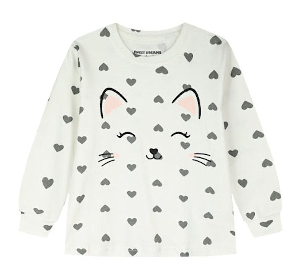ENERGIERS Pyjama ENERGIERS Mädchen Schlafanzug lang Pyjama Katze Herzen off-white (2 tlg)