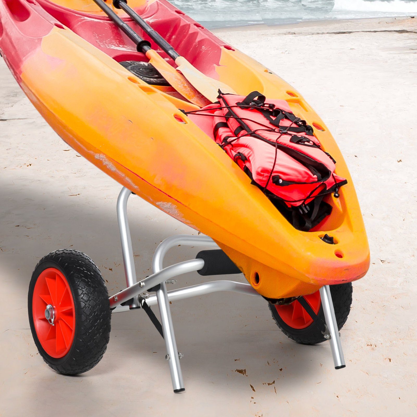 HOMCOM Transportwagen Kajakwagen, klappbar, mit Gurt, (Surfwagen, 1-St., Kanuwagen), für Garten, Balkon, Silber