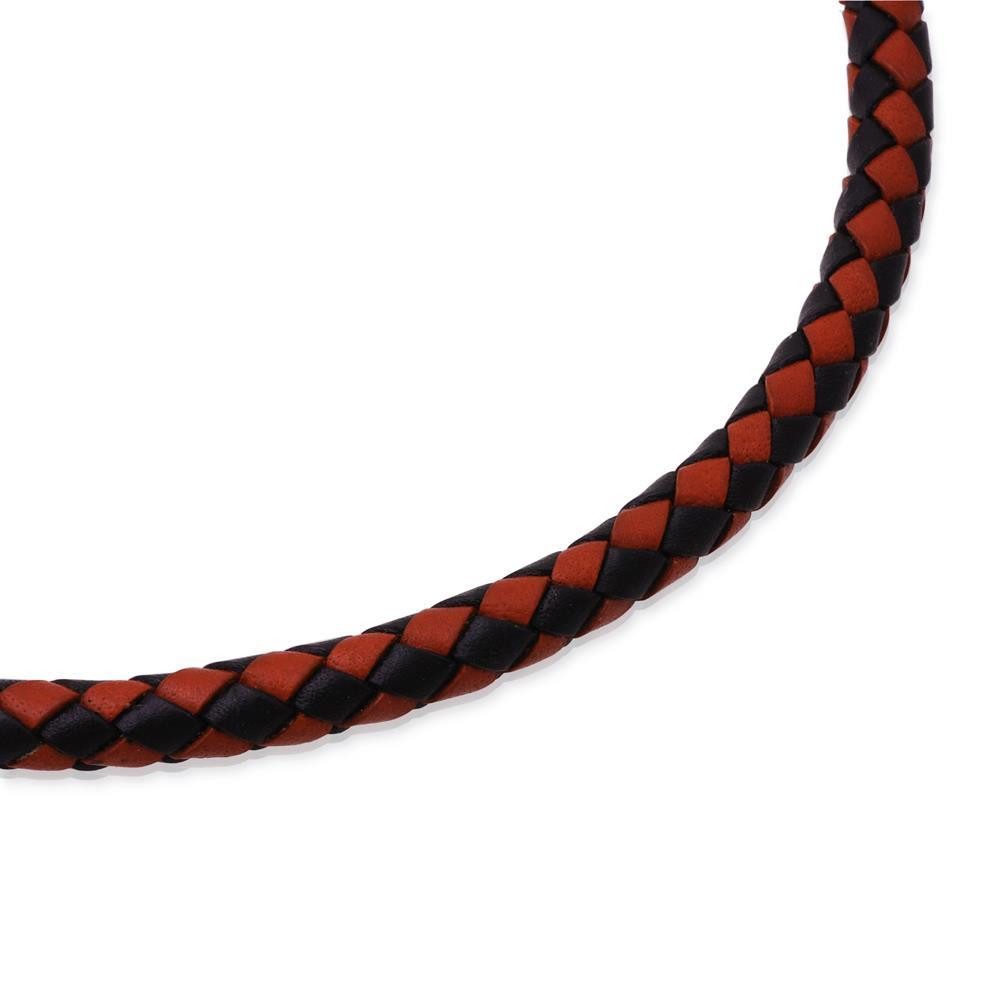 Lederband Geflochtene Zopfkette aus Leder Schwarz Rotbraun LN0006