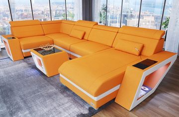 Sofa Dreams Wohnlandschaft Stoff Couch Stoffsofa Catania U Form Polstersofa, Mikrofaser, mit LED, Stauraum, USB Anschluss, Ottomane