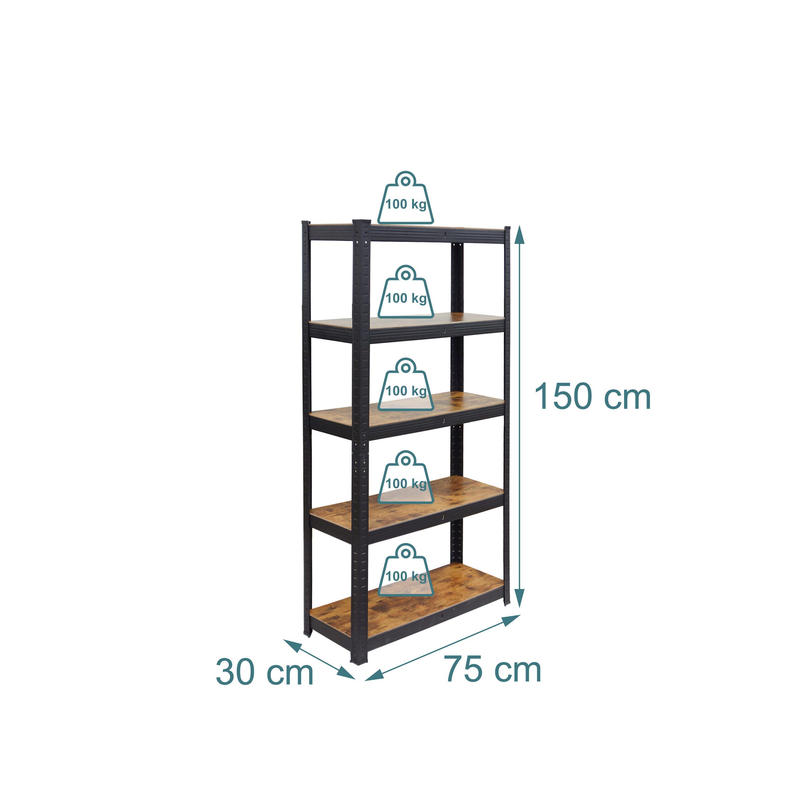 relaxdays Schwerlastregal Industrial 500 kg, 1-tlg., 30 x 75 x 150 cm – Bild 4 von 5
