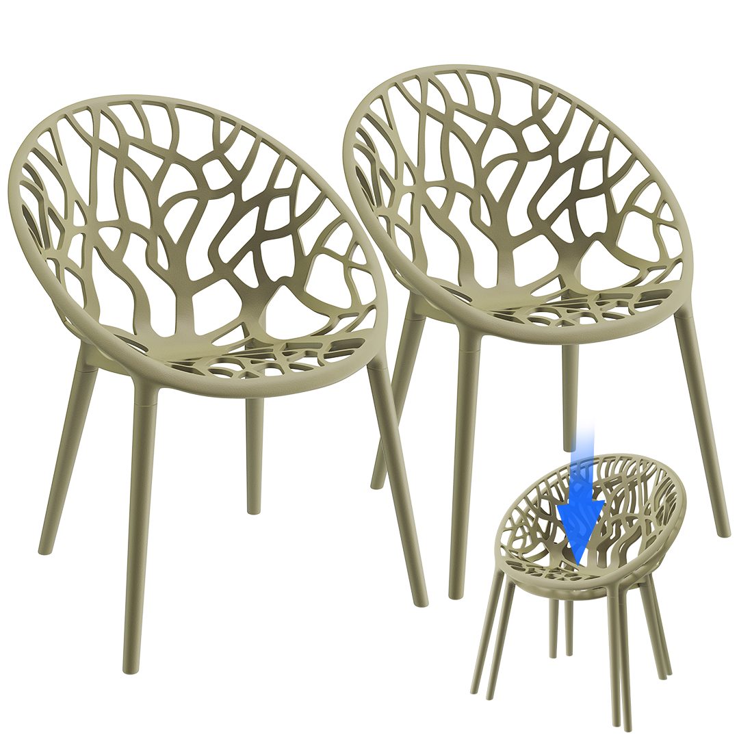 STEELSØN Gartenstuhl Quanta wetter- & UV-beständig (2er Set, olivgrün), Schalenstuhl outdoor geeignet, verfügbar als 2er, 4er & 6er Set