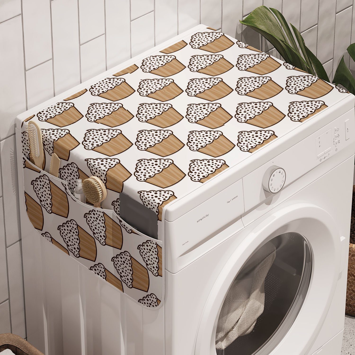 Abakuhaus Badorganizer Anti-Rutsch-Stoffabdeckung für Waschmaschine und Trockner, Cupcake Schlagsahne Muffin Kunst