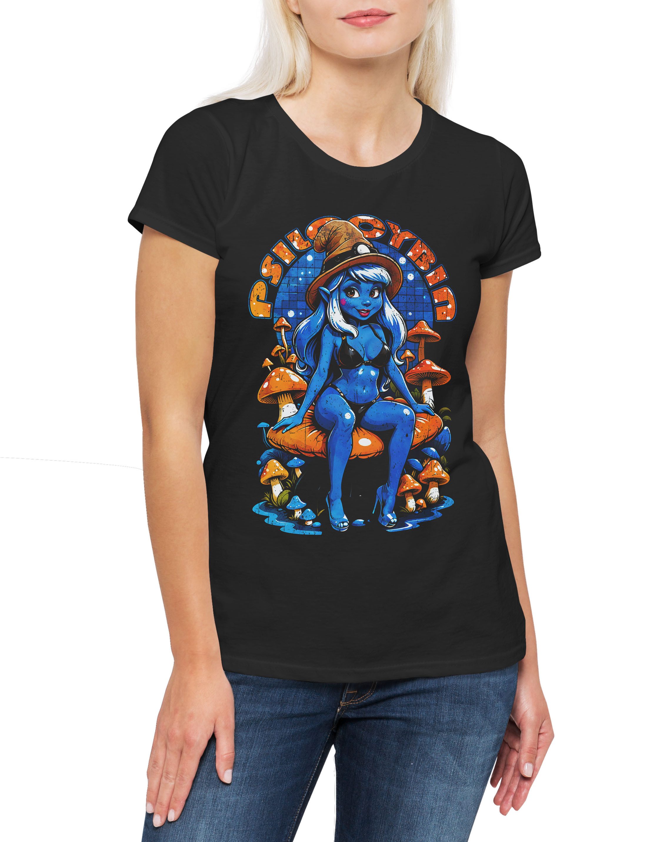 Print-Shirt Shroom Fairy Damen T-Shirt Pilz Mushroom Pilzsammler Vegan Vegetarier