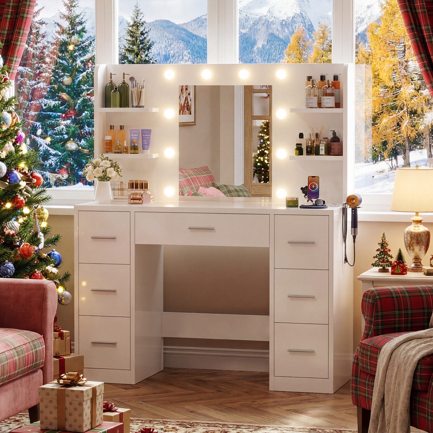 Furnicopia Schminktisch Schminktisch mit LED-Beleuchtung und Steckdosen (Ab günstig online kaufen