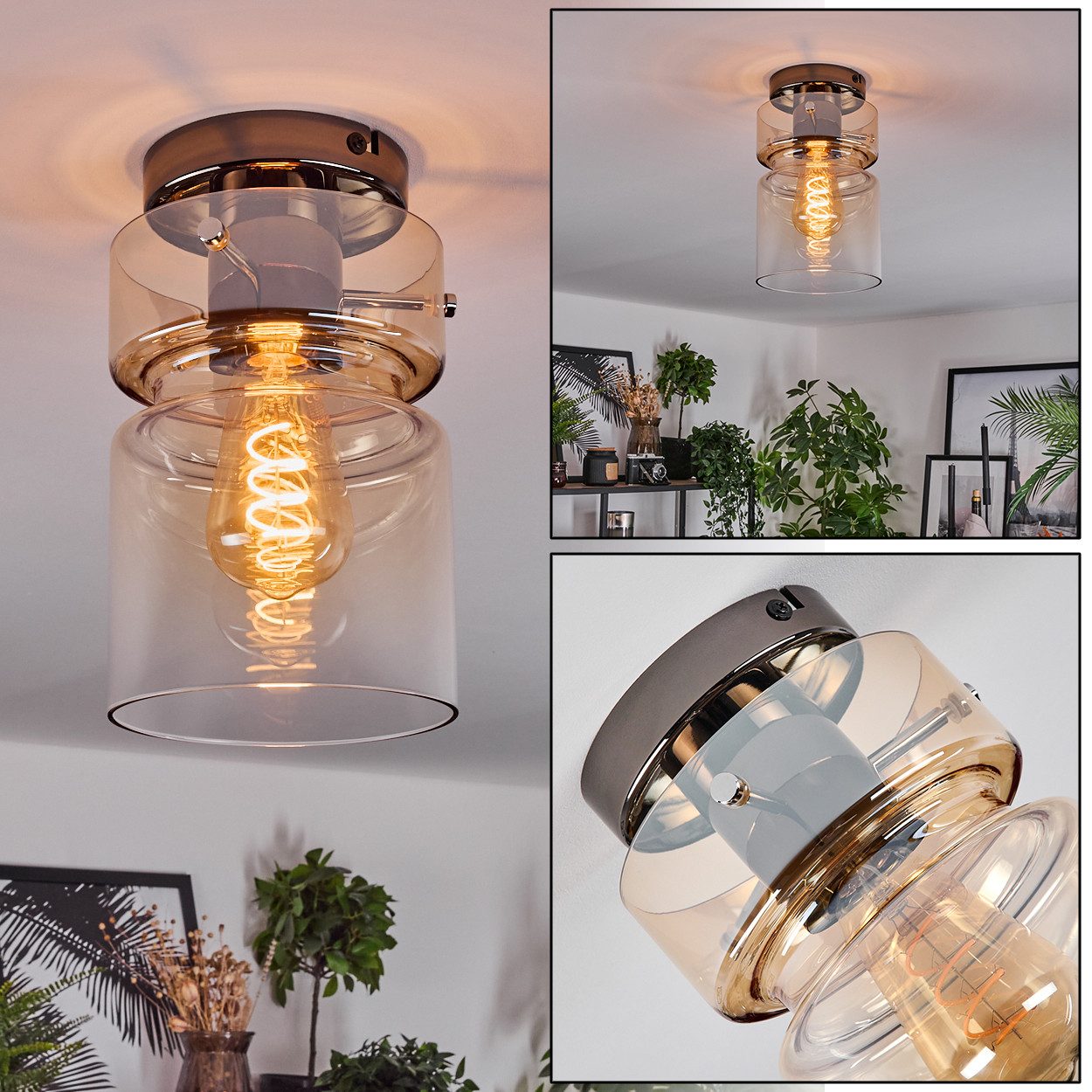 hofstein Deckenleuchte 1-flammige Deckenlampe aus Metall/Glas in Chrom/Rauc günstig online kaufen