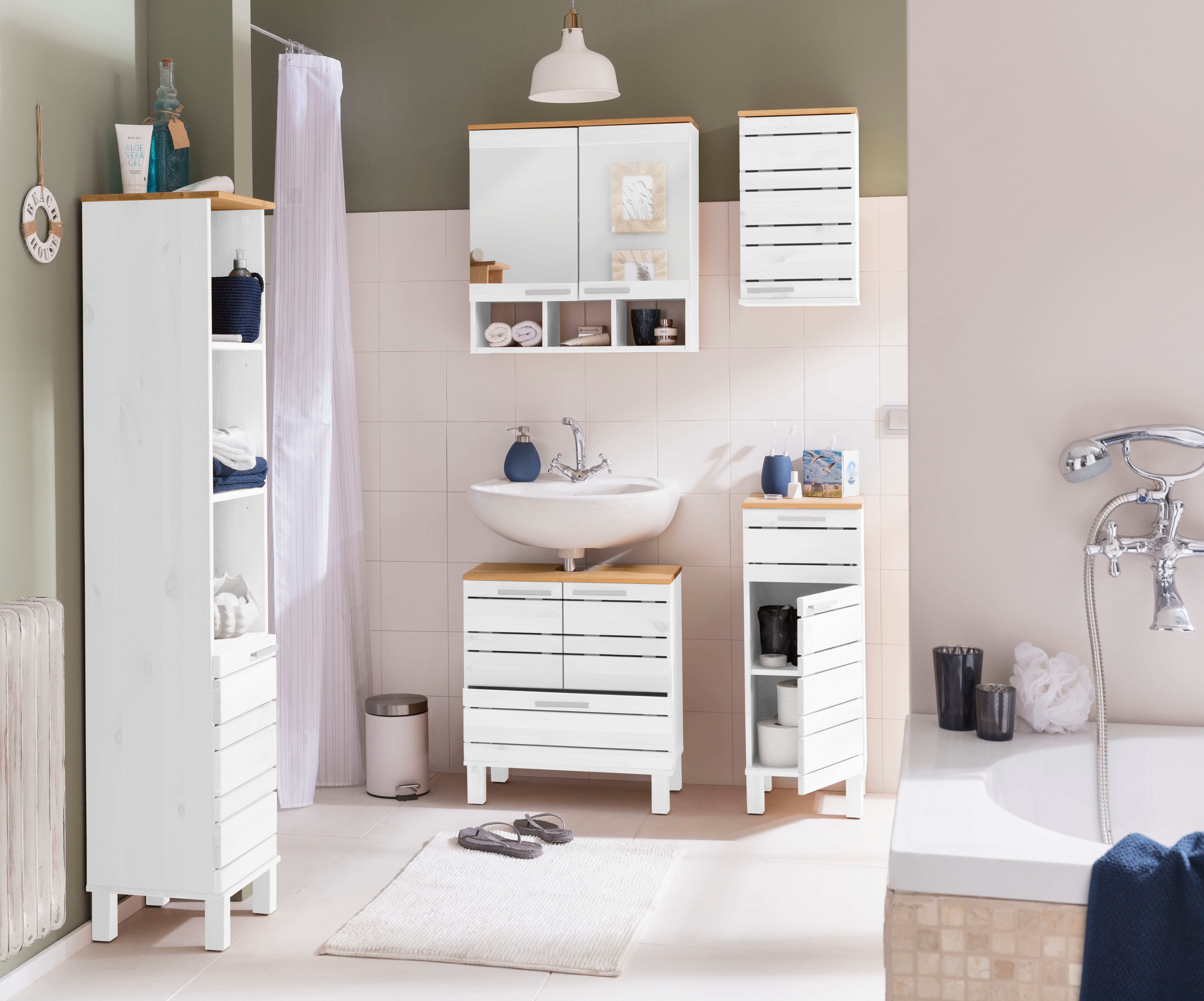 Home affaire Spiegelschrank JOSIE Breite 60 cm, aus Massivholz, verstellbarer Einlegeboden, Metallgriffe