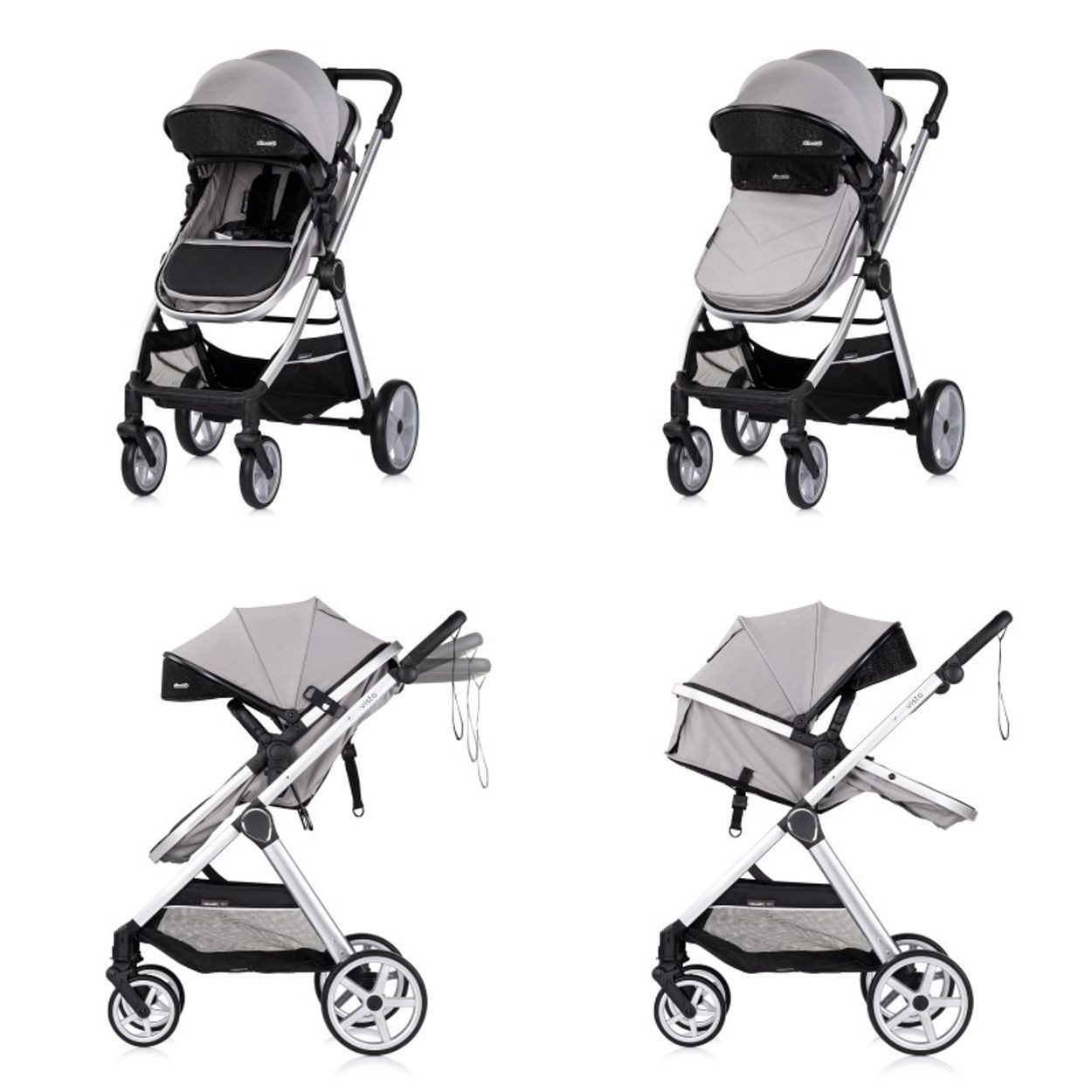 Chipolino Kombi-Kinderwagen Kombikinderwagen 2 in 1 Vista, Wickeltasche, Fußabdeckung, Korb, Gurt
