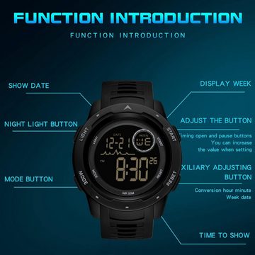 findtime Militär Herren's Digitaluhr Outdoor Sportuhr Tactical Watch, 12/24H Wecker Alarm LED Stoppuhr Armbanduhr Kalender Countdown Datum